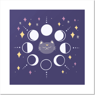 Moon Phases Cat Posters and Art